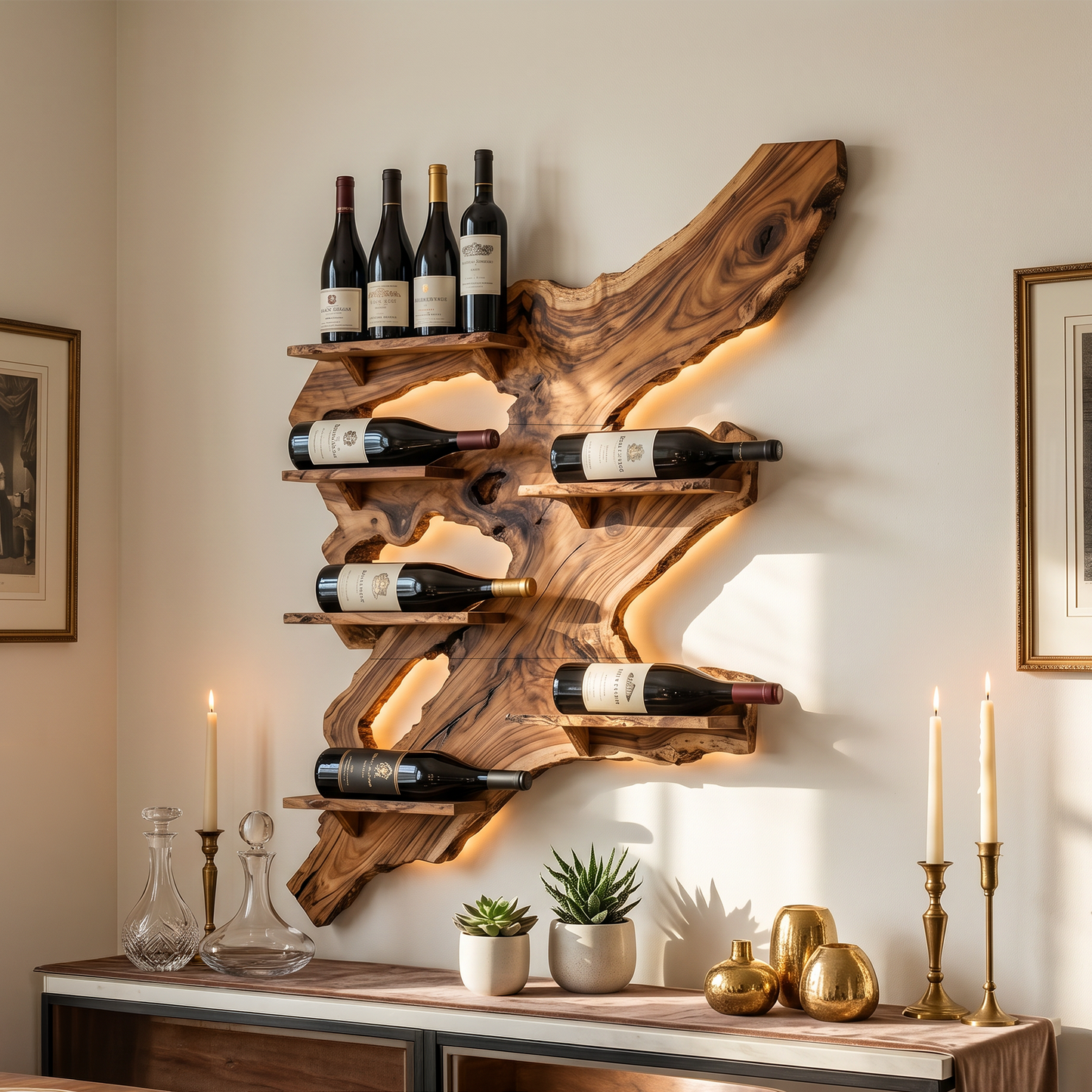 Spry Interior Rustic Handcrafted Monkey Pod Wood Wall Wine Rack