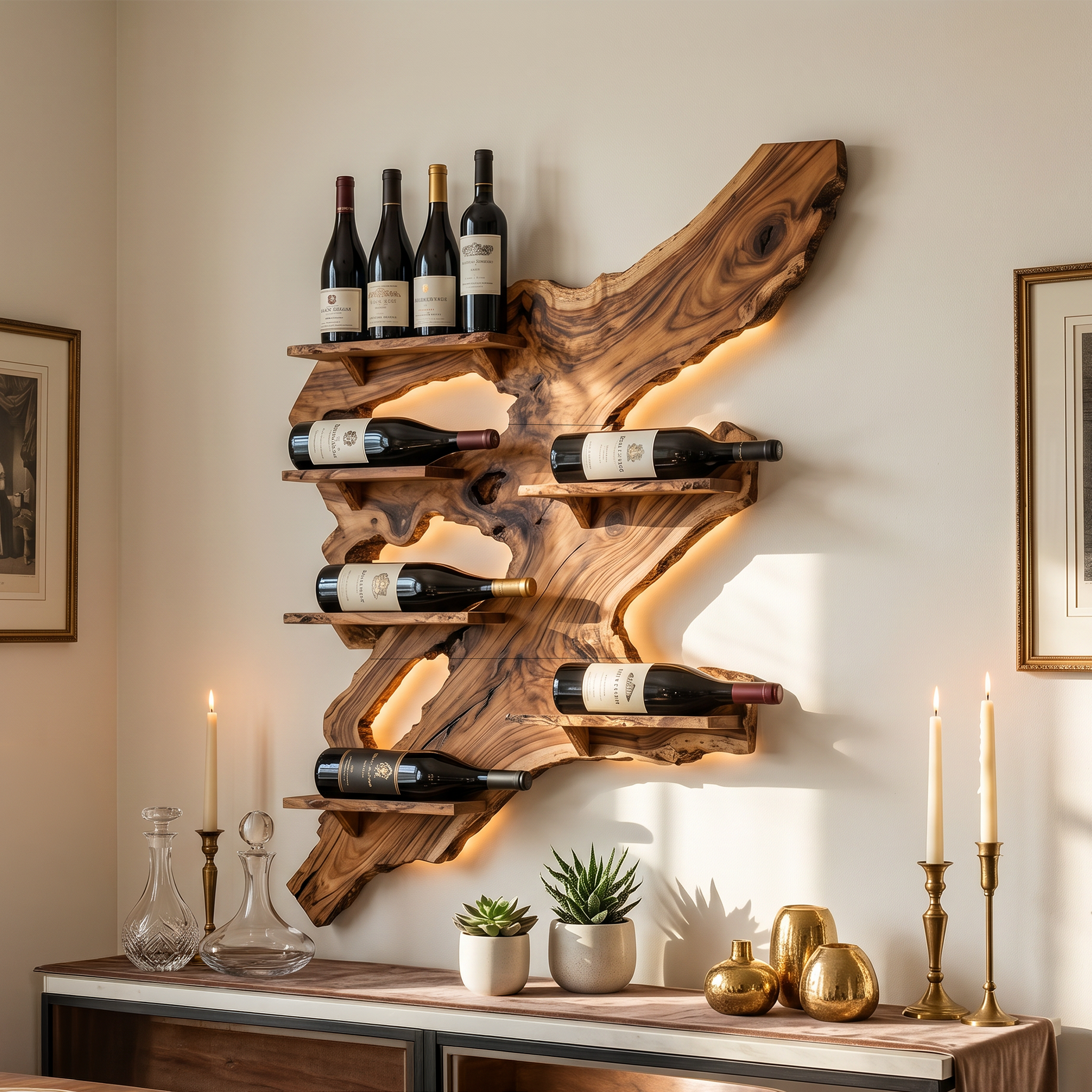 Spry Interior Rustic Handcrafted Monkey Pod Wood Wall Wine Rack