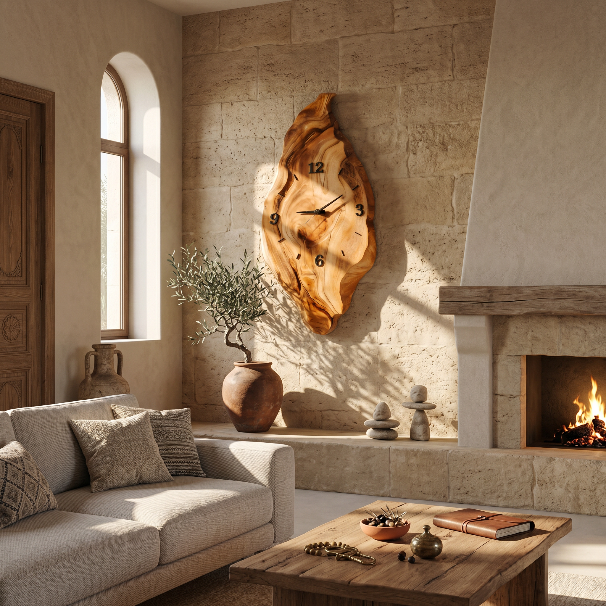 Rustic live edge wood wall clock, bedroom decor, natural wood grain, unique statement piece. Image 1 of 8.