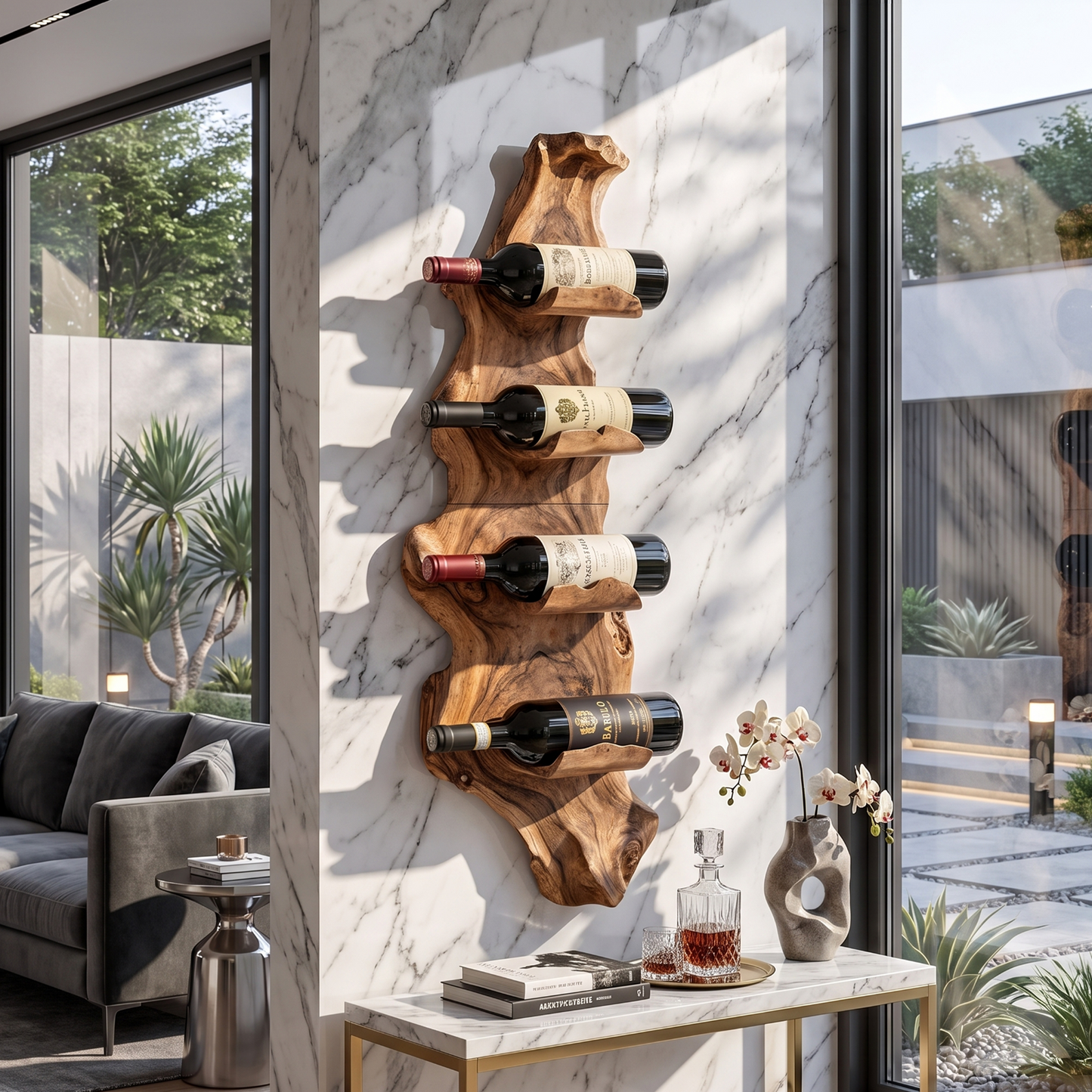 Elegant handcrafted tabletop wine rack, storing bottles beautifully. Image 1 of 8.