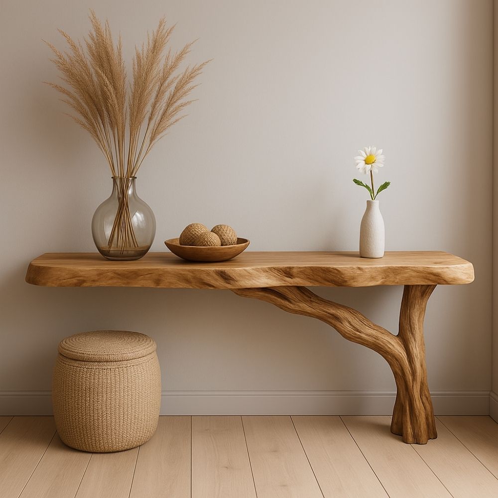 RootFlow Handcrafted Solid Wood Console Table for Entryway Decor