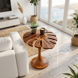 Leaf shape wood end table, close-up of base and leg detail, perfect for sofa or living room (8 of 8)