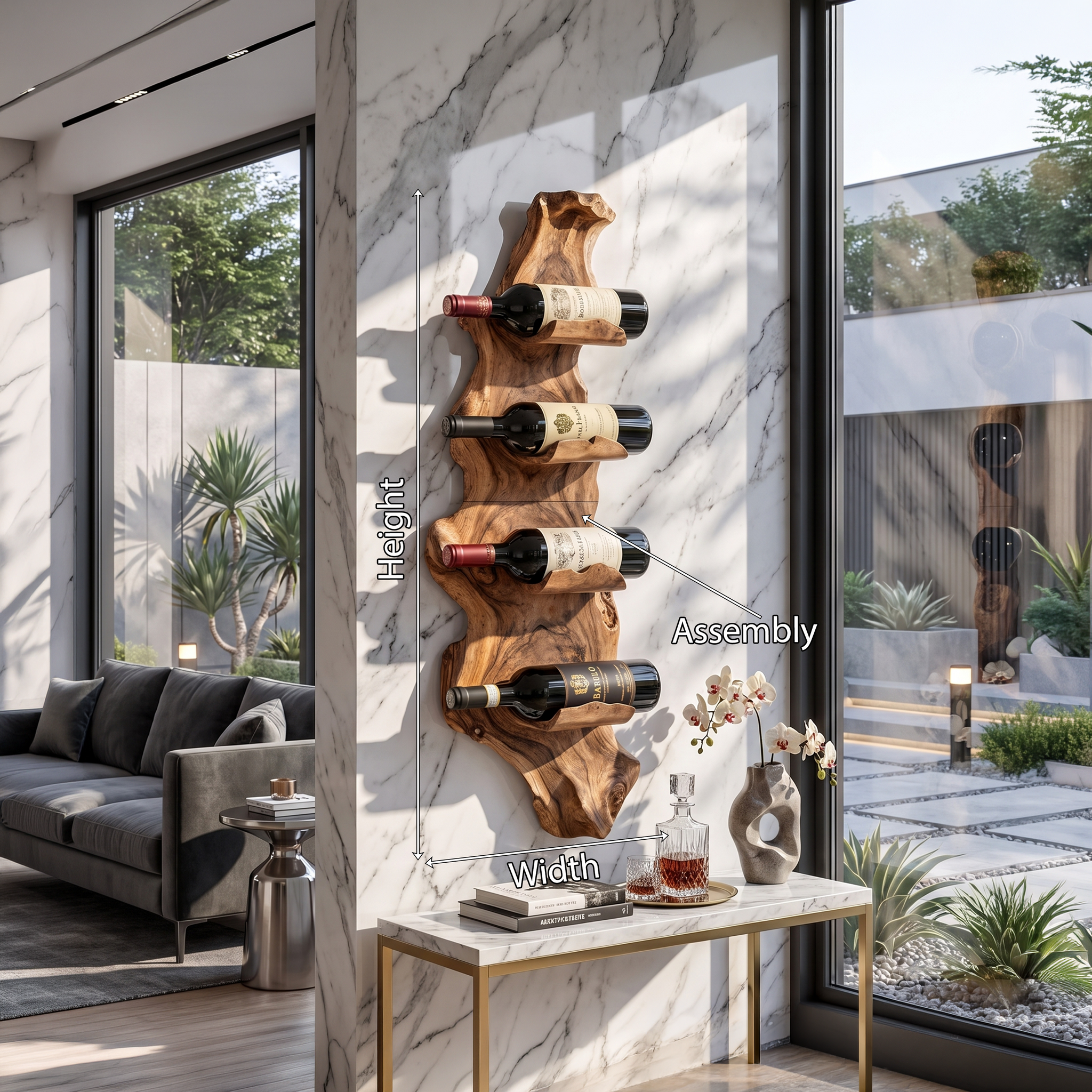 Elegant handcrafted tabletop wine rack, bottle storage. Last image of product showcase.