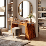 Industrial vanity desk with mirror and storage, perfect for home office beauty station. Image 8 of 8.