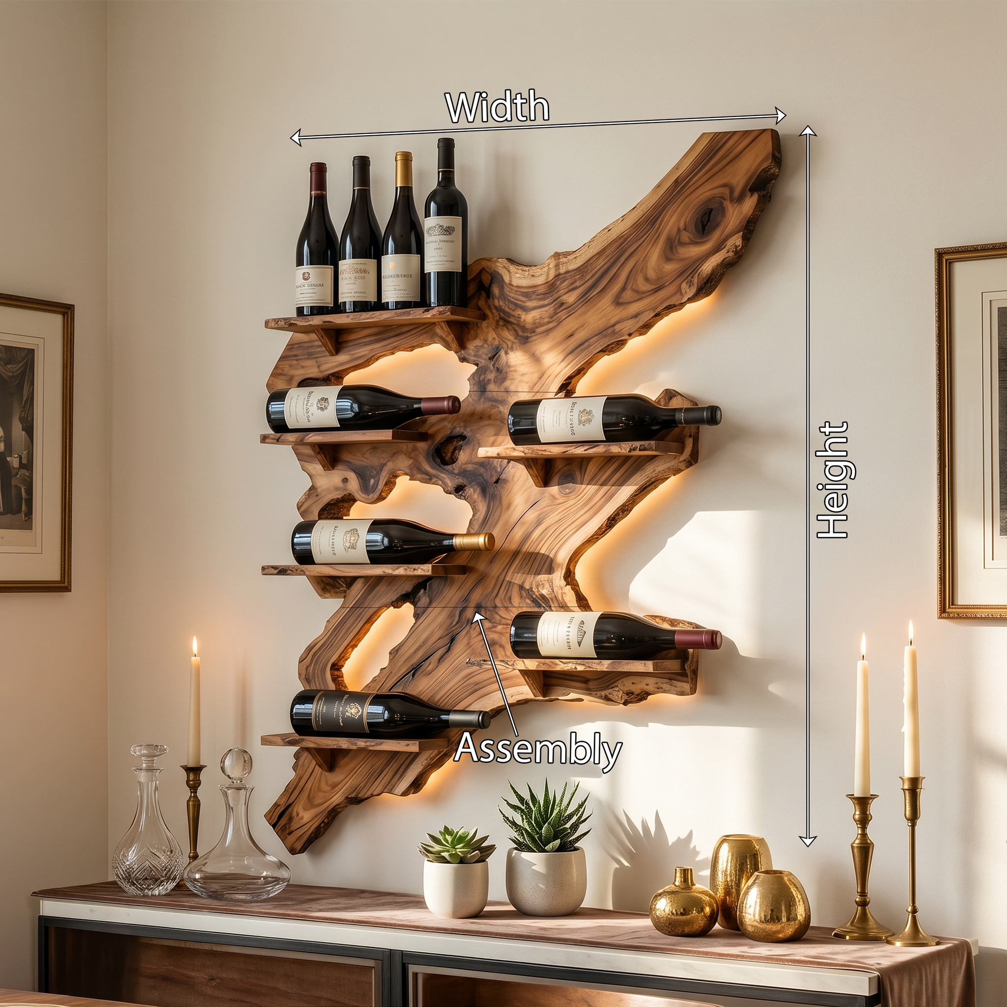 Spry Interior Rustic Handcrafted Monkey Pod Wood Wall Wine Rack