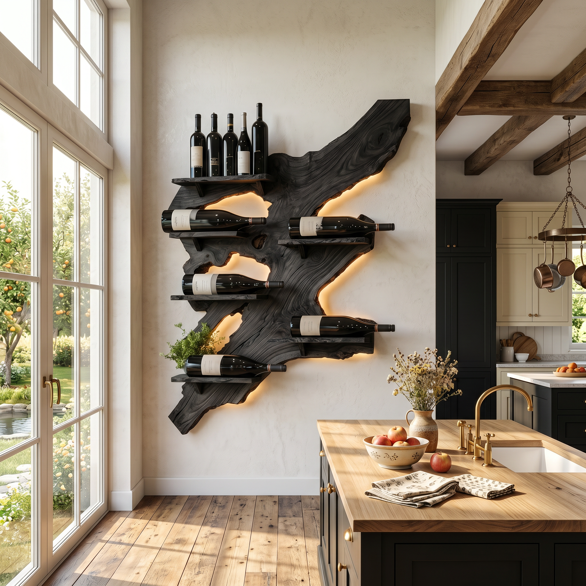 Spry Interior Rustic Handcrafted Monkey Pod Wood Wall Wine Rack