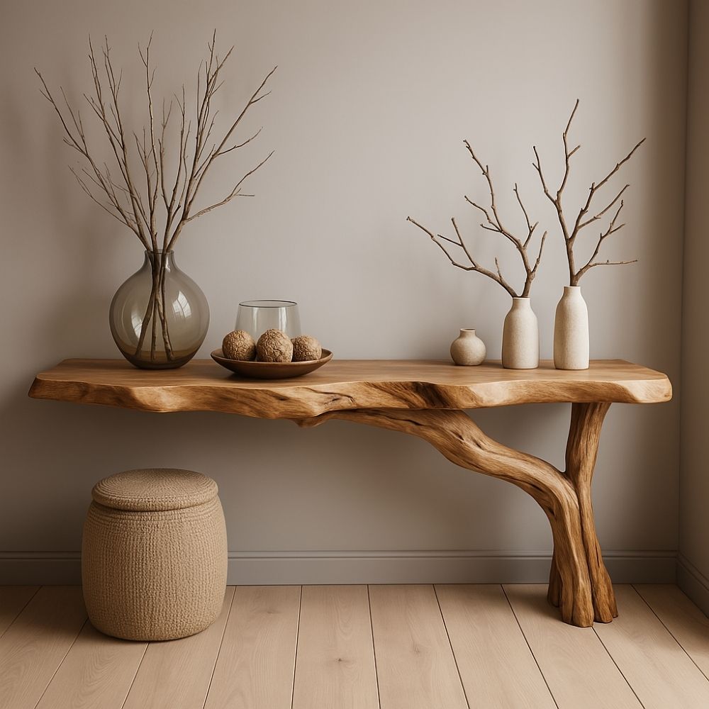 RootFlow Handcrafted Solid Wood Console Table for Entryway Decor