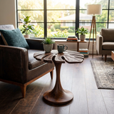 Leaf shape wood end table, natural finish. Perfect side table for sofa, living room decor. Image 7 of 8.