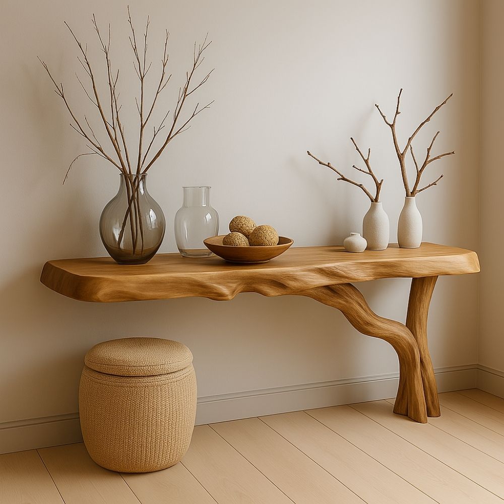 RootFlow Handcrafted Solid Wood Console Table for Entryway Decor