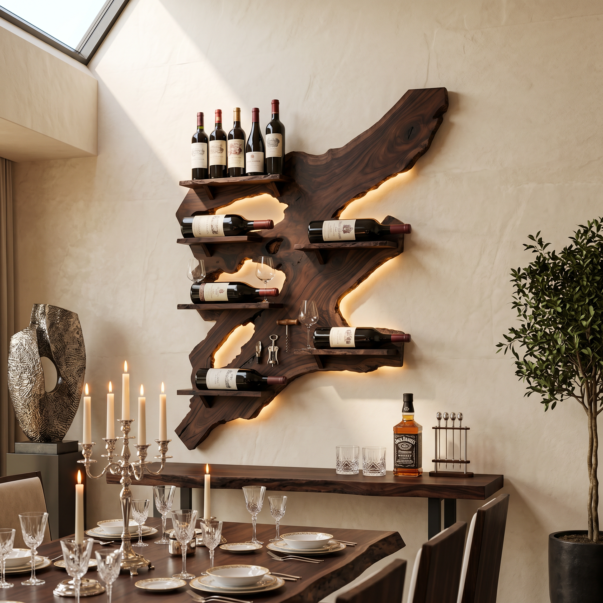 Spry Interior Rustic Handcrafted Monkey Pod Wood Wall Wine Rack