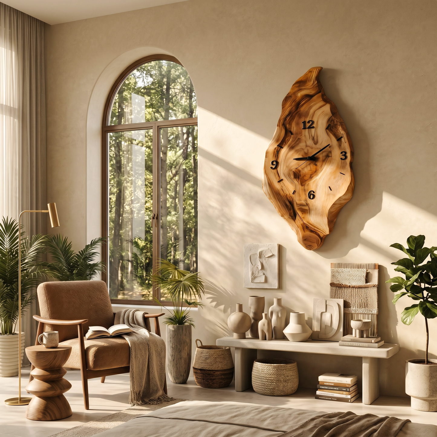 Bedroom decor: Rustic live edge wood wall clock, handcrafted, natural, unique. Sixth image.