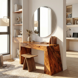 Industrial vanity desk with mirror & storage, home office beauty station. Image 6 of 8.