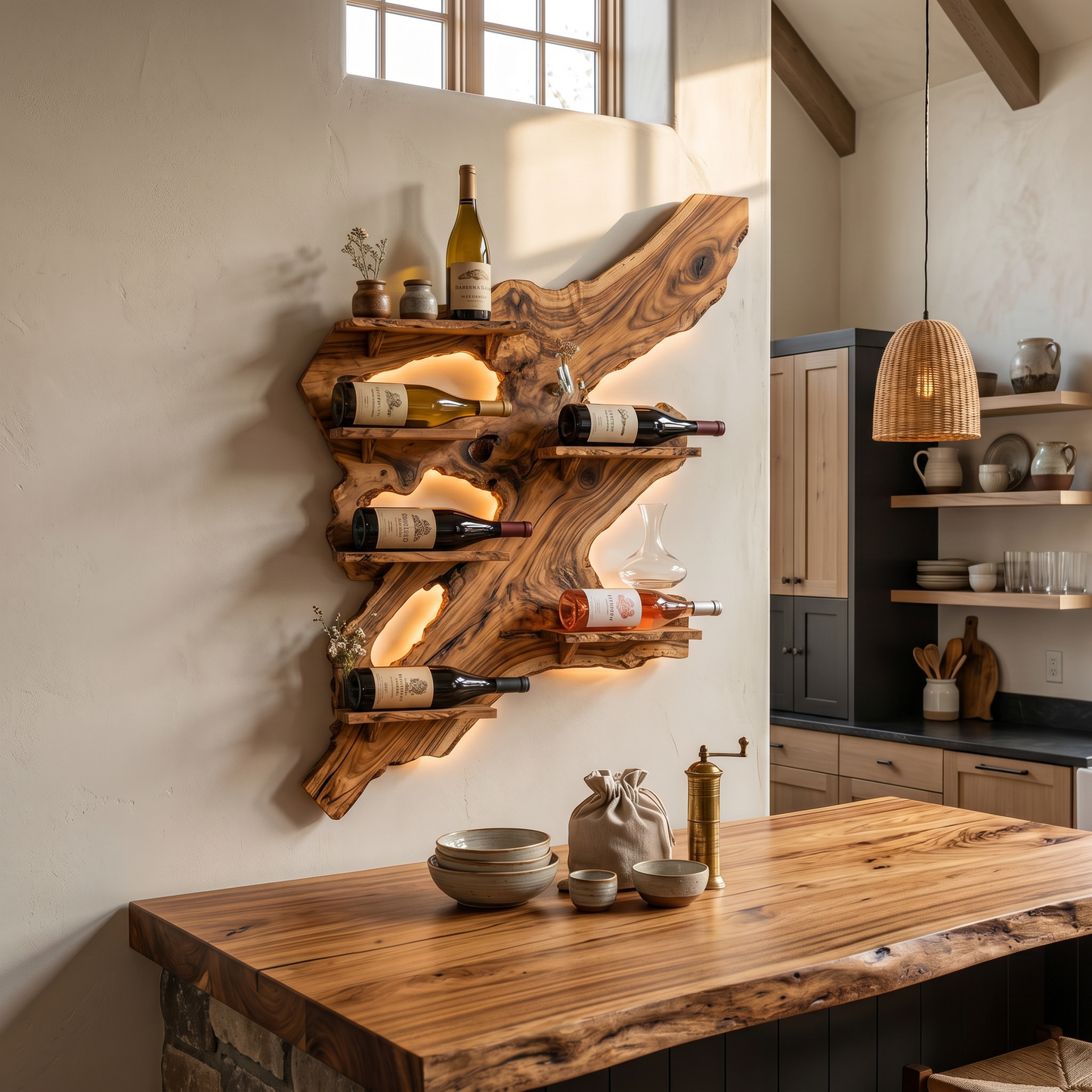 Spry Interior Rustic Handcrafted Monkey Pod Wood Wall Wine Rack