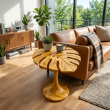Leaf shape wood end table for sofa, living room side table. Image 5 of 8.