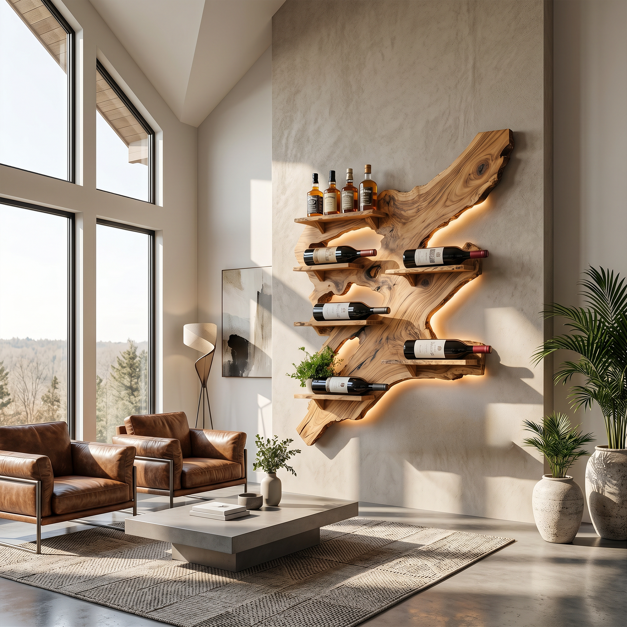 Spry Interior Rustic Handcrafted Monkey Pod Wood Wall Wine Rack