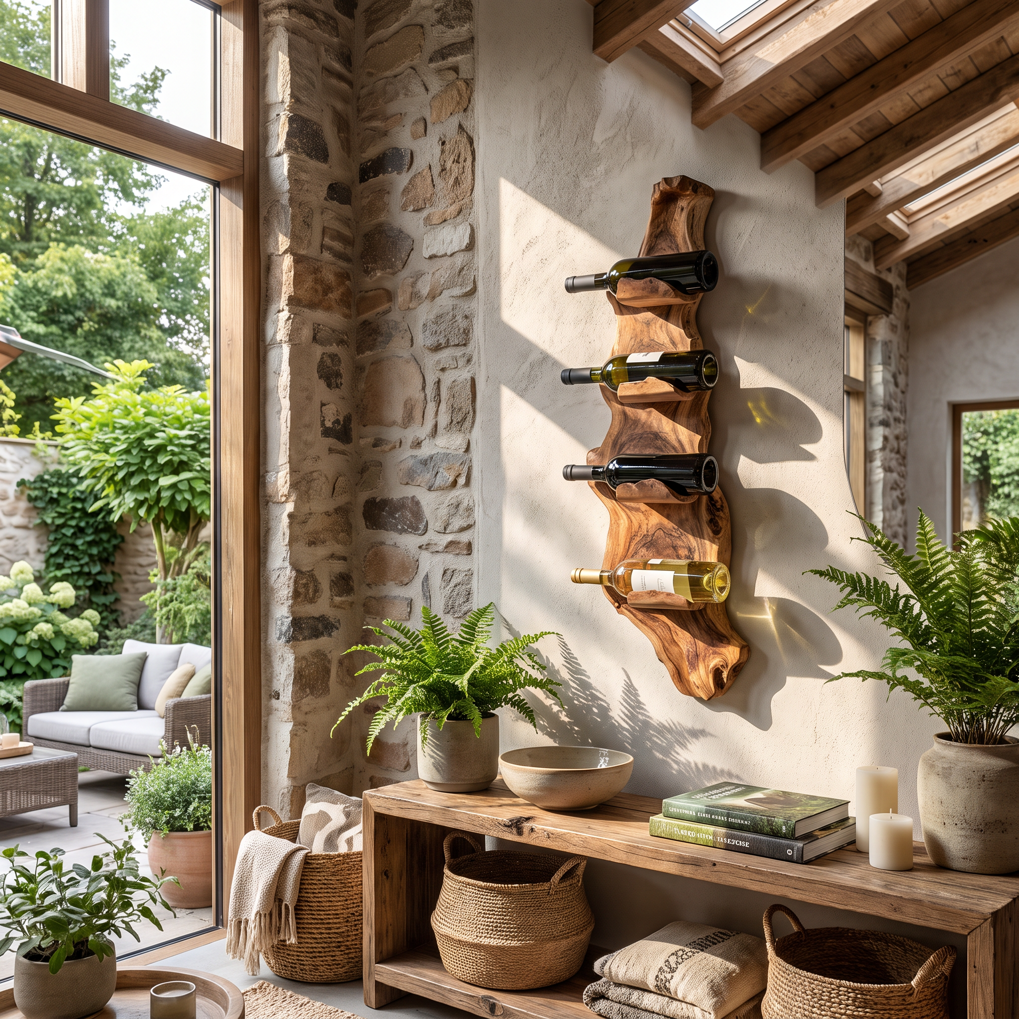 Handcrafted tabletop wine rack, elegant bottle storage, image 2 of 8.
