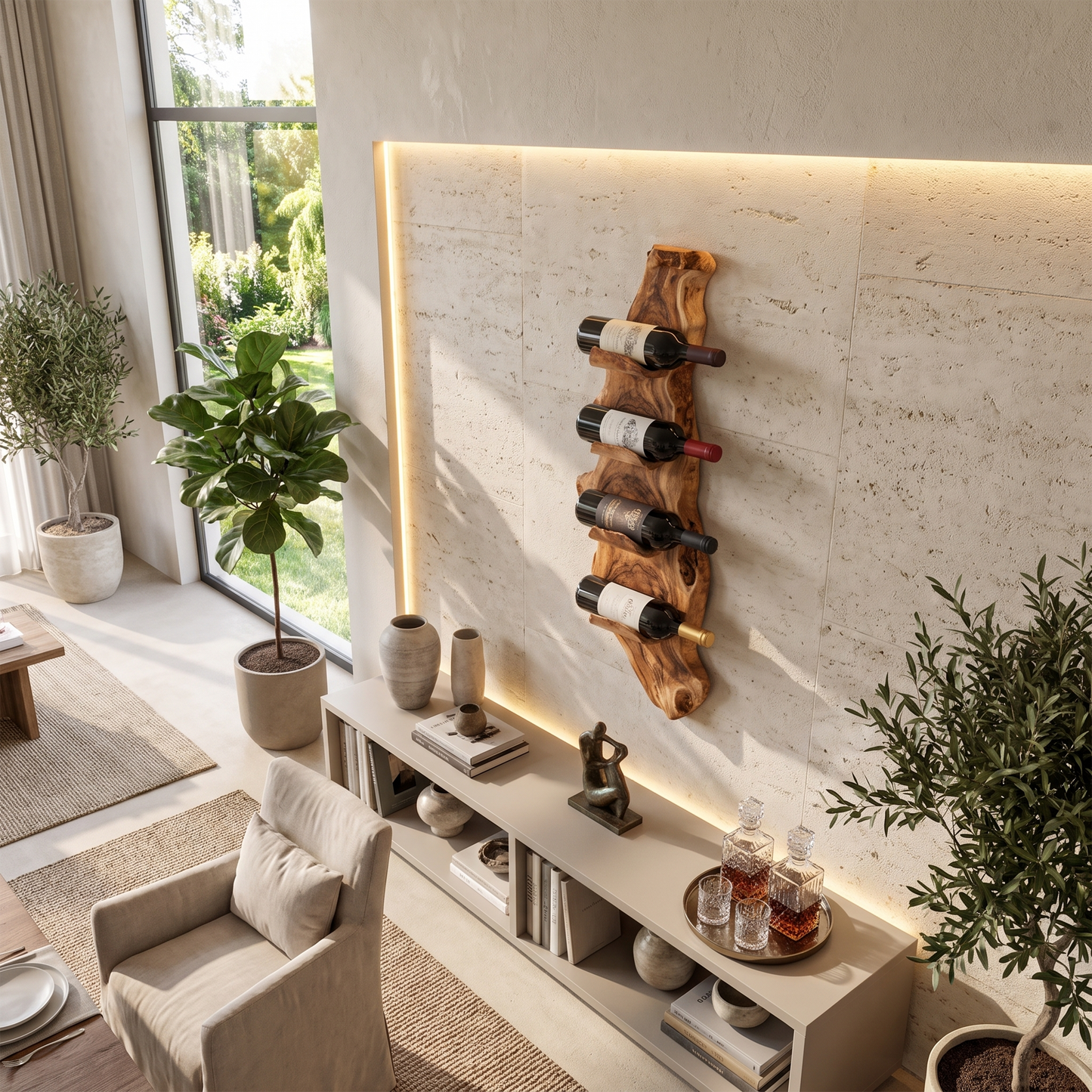 Handcrafted tabletop wine rack, elegant bottle storage. Image 3 of 8.