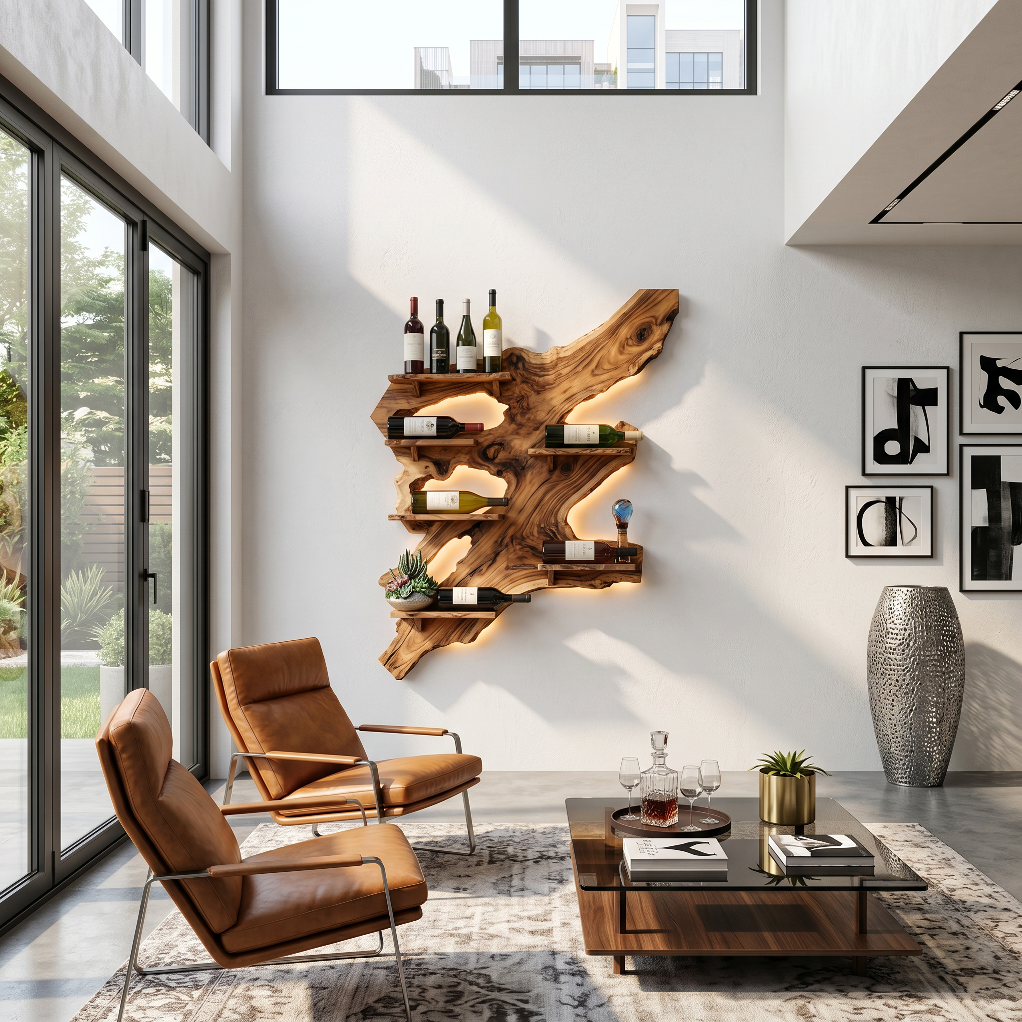 Spry Interior Rustic Handcrafted Monkey Pod Wood Wall Wine Rack