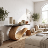 Spry Interior Midcentury Sculptural Solid Wood Console Table