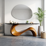 Spry Interior Midcentury Sculptural Solid Wood Console Table
