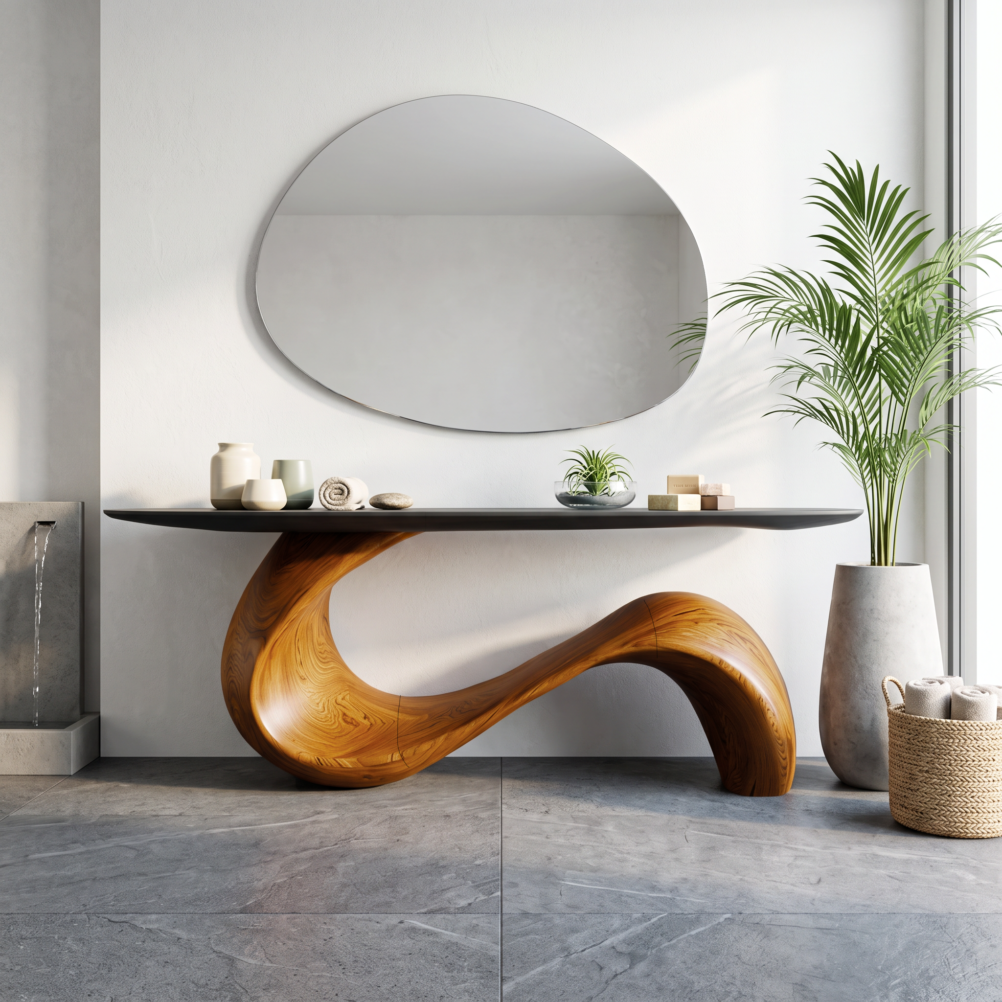 Spry Interior Midcentury Sculptural Solid Wood Console Table