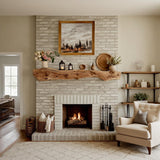 Rustic wood fireplace mantel shelf for living and family rooms, handcrafted. Image 1 of 3.
