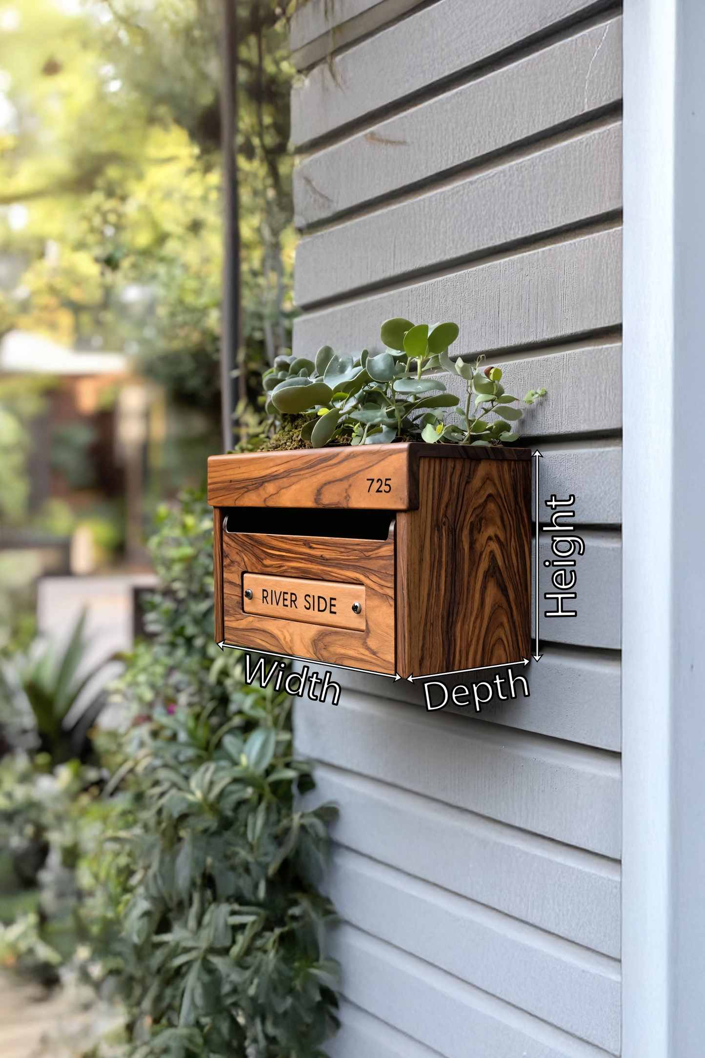 Handcrafted wooden garden mailbox, unique outdoor decor, final product view.