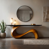 Spry Interior Midcentury Sculptural Solid Wood Console Table