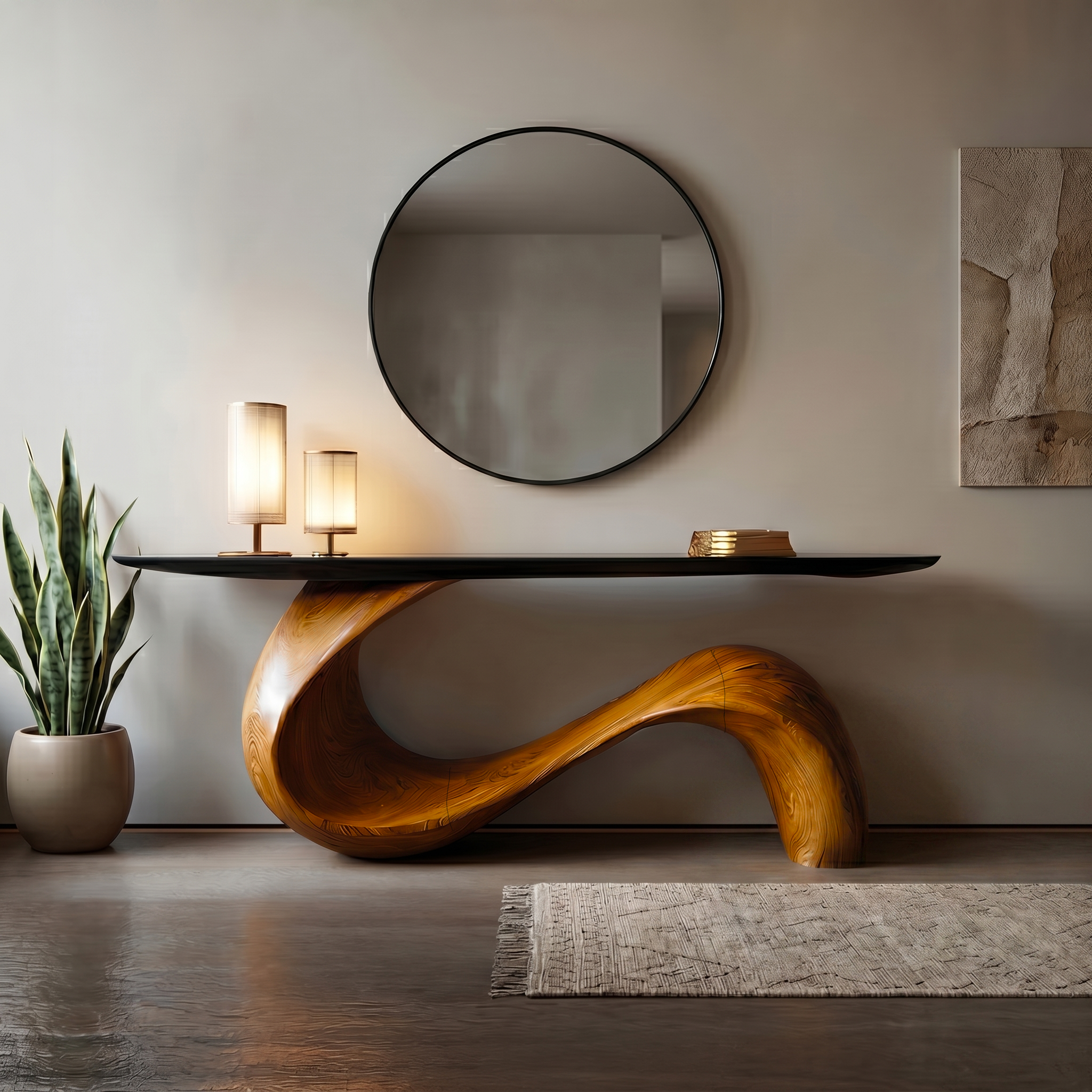 Spry Interior Midcentury Sculptural Solid Wood Console Table