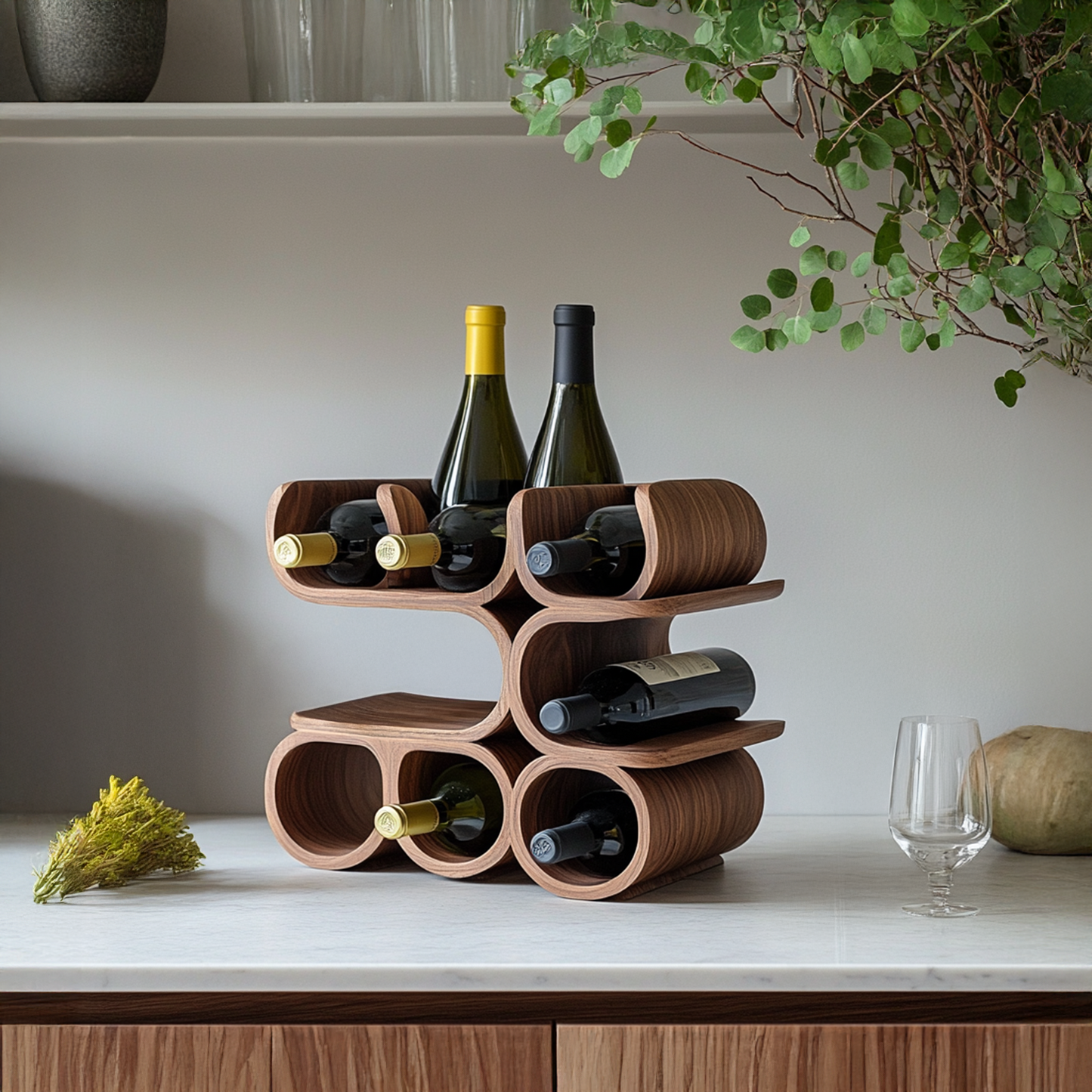 Mid-Century modern tabletop wine rack, bottle holder. Image 1 of 5.