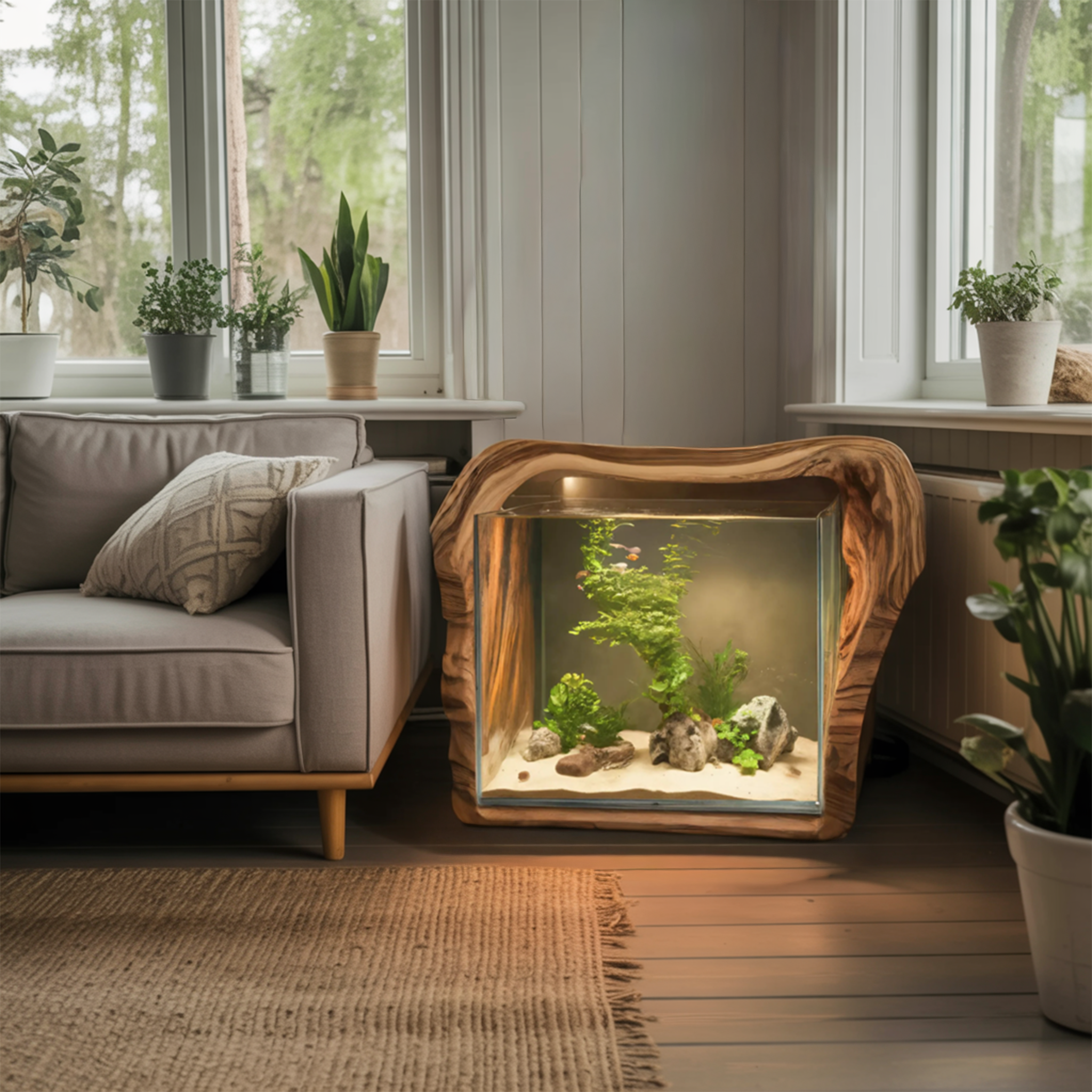 Spry Interior Rustic Live Edge Solid Wood Aquarium Frame