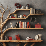 Spry Interior Narrow Floating Live Edge Side Table with Tree Bookshelf