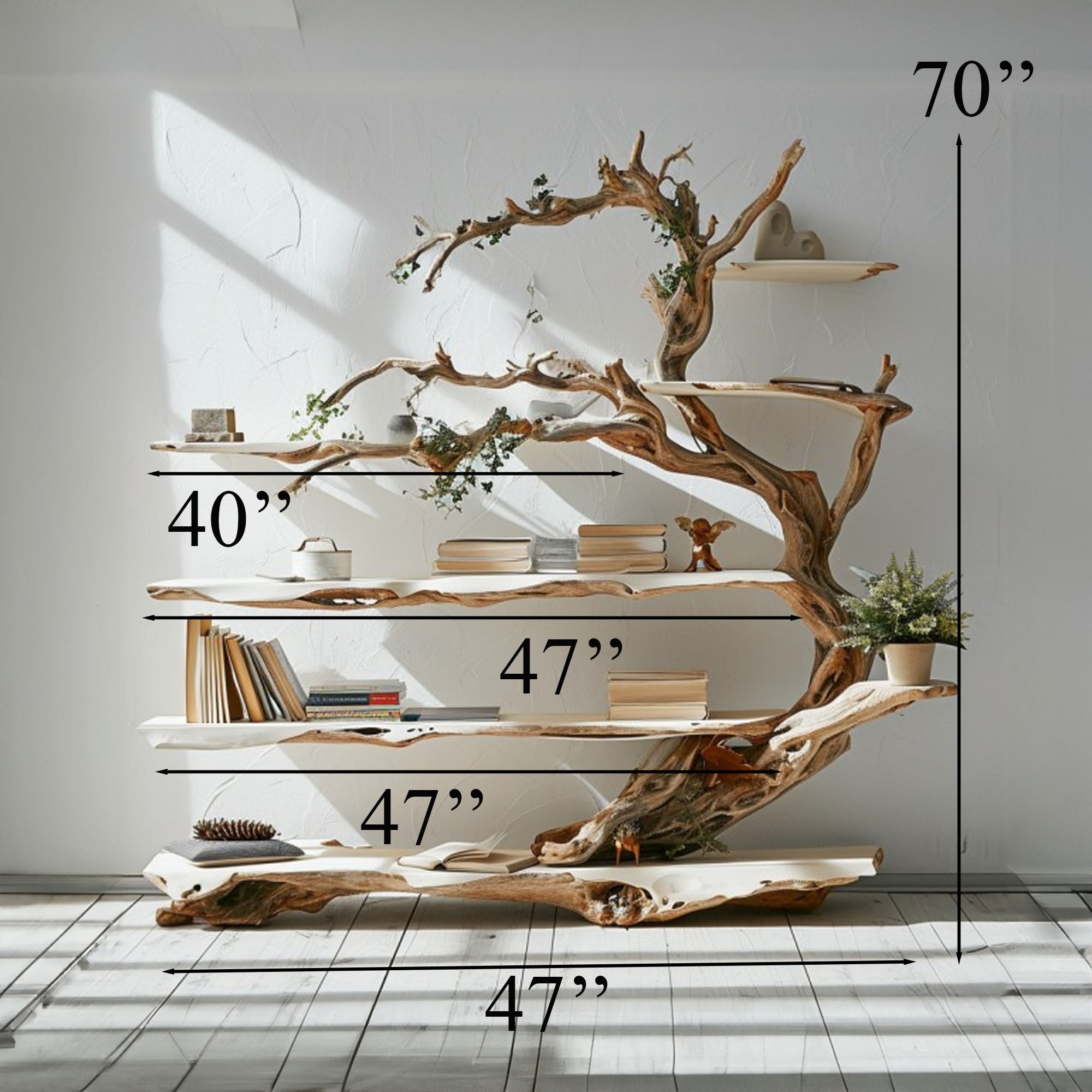 Handcrafted Live Edge Farmhouse Tree Branch Wall Shelf - Seasonal Decor