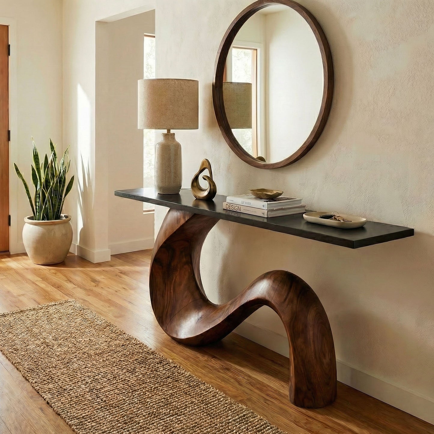 Spry Interior Midcentury Sculptural Solid Wood Console Table