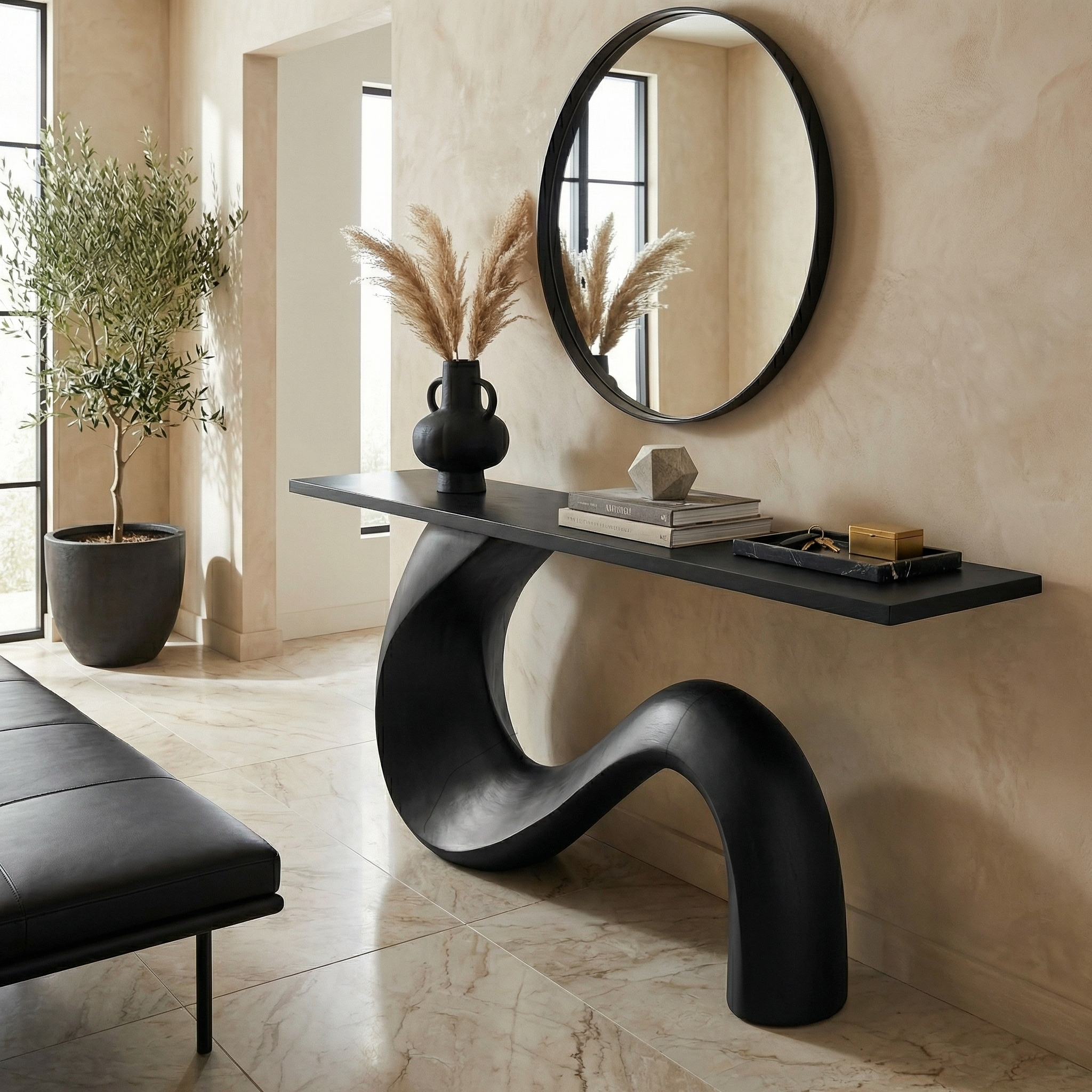 Spry Interior Midcentury Sculptural Solid Wood Console Table