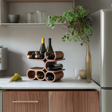 Mid-century modern tabletop wine rack, 2 of 5. Stylish bottle display in a retro design.