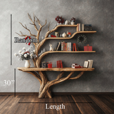 Spry Interior Narrow Floating Live Edge Side Table with Tree Bookshelf