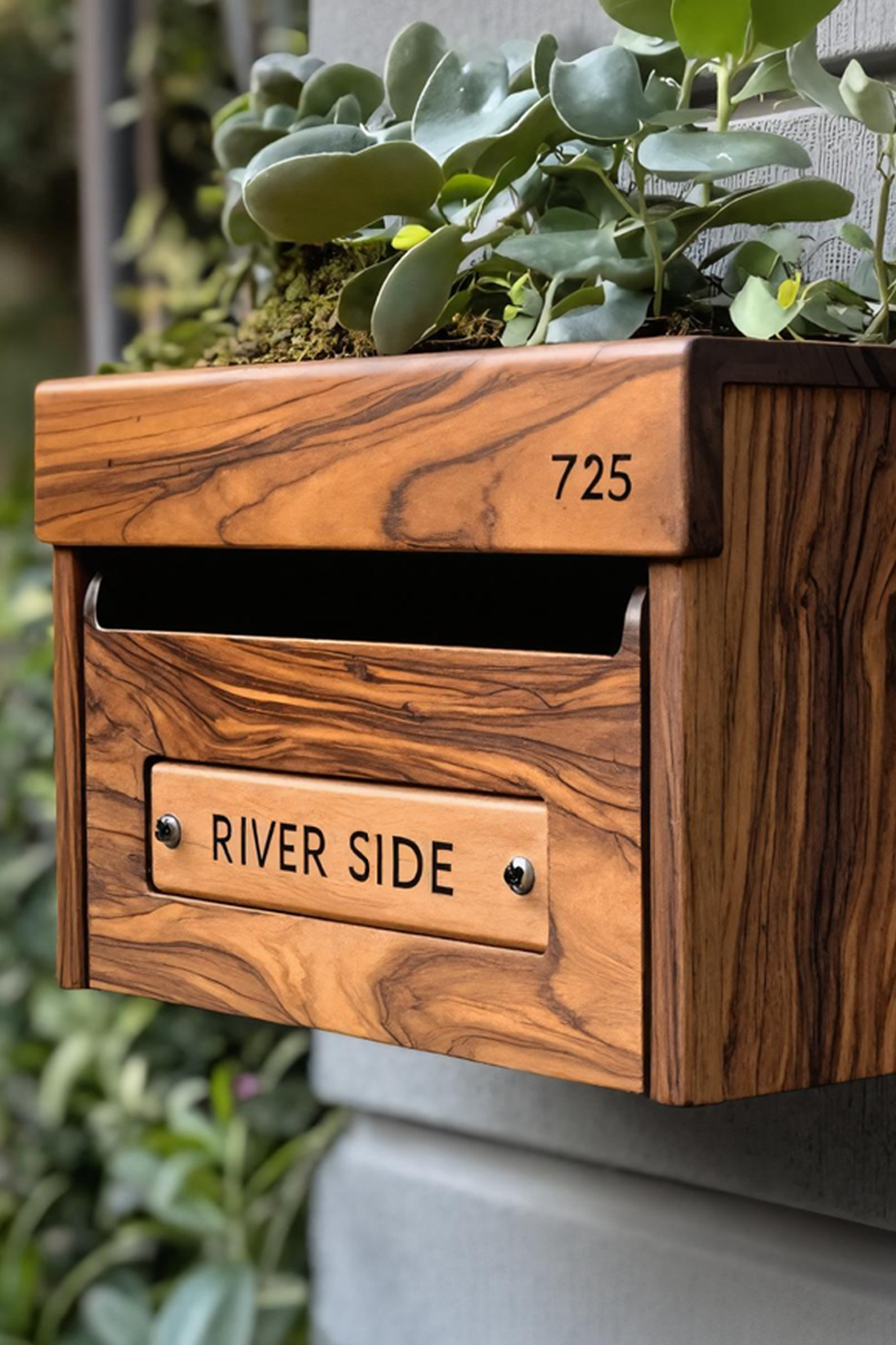Handcrafted wooden garden mailbox, unique outdoor decor. Image 3 of 6.