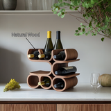 Modern tabletop wine rack with mid-century design, displaying bottles. Image 4 of 5.