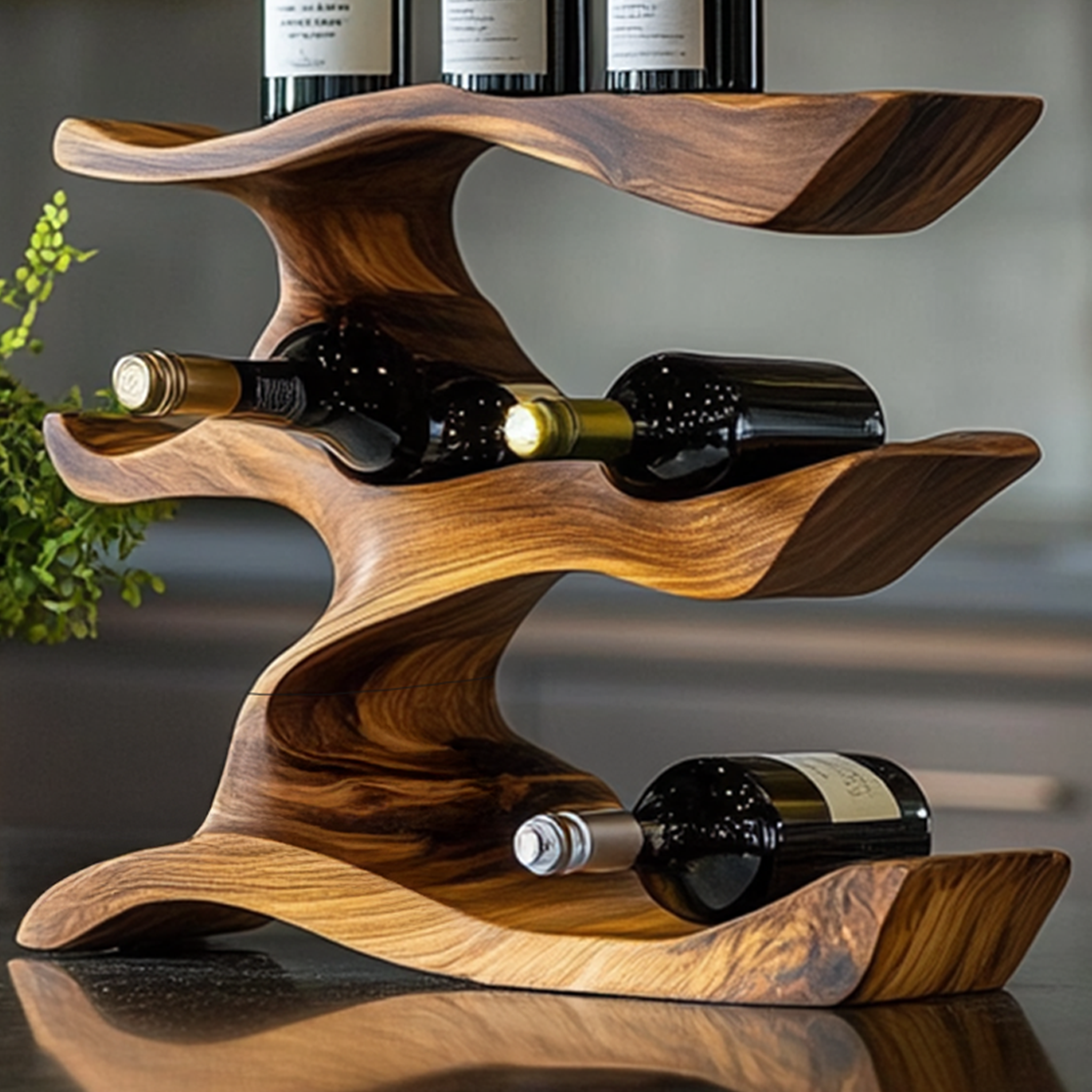 Mid-century modern wine rack, living room decor, stylish display, image 3 of 5.