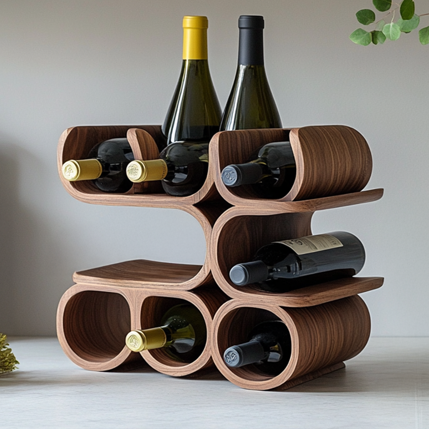 Modern tabletop mid-century wine rack, sleek bottle display, image 3 of 5.