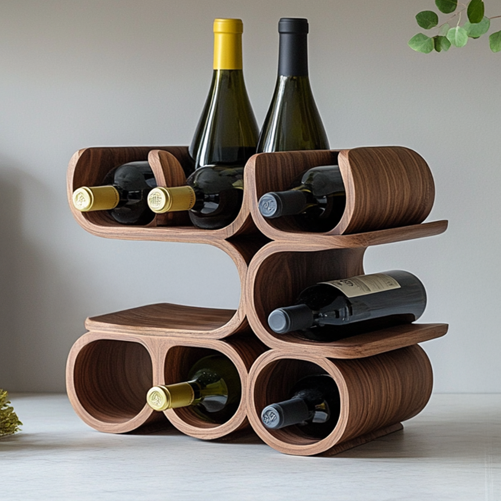 Modern tabletop mid-century wine rack, sleek bottle display, image 3 of 5.