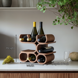 Mid-century modern tabletop wine rack, bottle display holder, elegant wood and metal design, fifth product image.